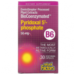 BioCoenzymated, B6, пиридоксаль-5'-фосфат, 50 мг, 30 вегетарианских капсул, Natural Factors