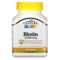 Биотин, 10 000 мкг, 120 таблеток, 21st Century