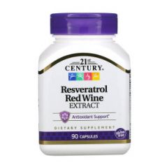 Ресвератрол, экстракт плодов красного винного сорта винограда, 90 капсул, 21st Century