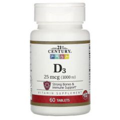 Витамин D3, 25 мкг 1000 МЕ, 60 таблеток, 21st Century