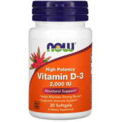 Витамин D3, 50 мкг (2000 МЕ), 30 капсул, NOW Foods
