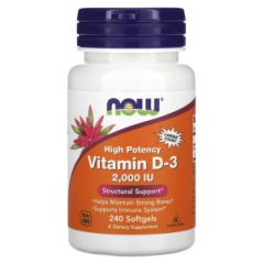 Витамин D3, 50 мкг, 240 капсул, NOW Foods