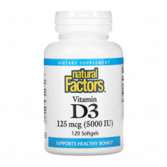 Витамин D3 Natural Factors, 125 мкг (5000 МЕ), 120 капсул