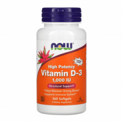 Витамин D3 NOW Foods, 25 мкг (1000 МЕ), 360 капсул