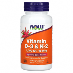 Витамины D3 и K2, 120 растительных капсул, NOW Foods