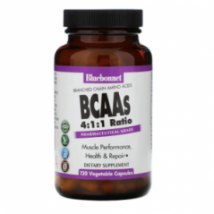 BCAA Bluebonnet Nutrition в соотношении 4:1:1, 120 капсул