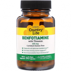 Бенфотиамин с тиамином, Country Life, 150 мг, 60 растительных капсул