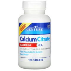 Цитрат кальция и витамин D3, максимальная эффективность, 120 таблеток, 21st Century