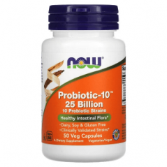 Probiotic-10, 25 млрд, 50 вегетарианских капсул, NOW Foods