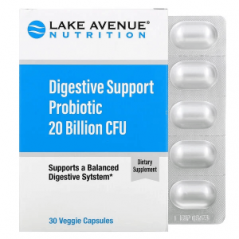 Пробиотики для поддержки пищеварения, смесь пробиотиков и пребиотиков, 20 млрд КОЕ, 30 капсул, Lake Avenue Nutrition