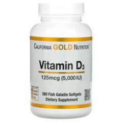 Витамин D3 California Gold Nutrition 125 мкг, 360 мягких капсул