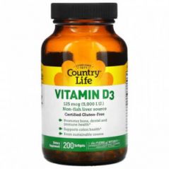 Витамин D3, Country Life, 125 мкг (5000 МЕ), 200 капсул