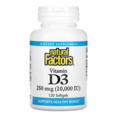 Витамин D3 Natural Factors, 250 мкг (10 000 МЕ), 120 капсул