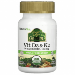 Витамины D3 и K2, Source of Life Garden, 60 веганских капсул, NaturesPlus