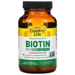 Высокоэффективный биотин, Country Life, 10 мг, 120 растительных капсул