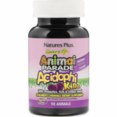 Жевательные таблетки для детей, Source of Life, Animal Parade, AcidophiKidz, натуральные ягоды, 90 таб, NaturesPlus
