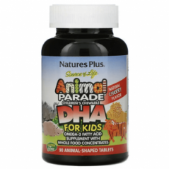Жевательные таблетки Source of Life, Animal Parade, DHA для детей, натуральный вишневый вкус, 90 таб, NaturesPlus